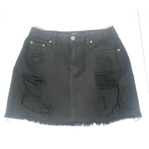Forever 21 Black Denim Distressed Mini Jean Skirt Size Small 27 X 13